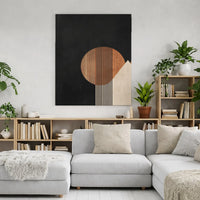 Minimalist Geometric Abstract Canvas Wall Art | Mid-Century Sun and Mountain Motif | 1.25" Gallery Wrap Premium Print | Modern Home & Office Decor Gift
