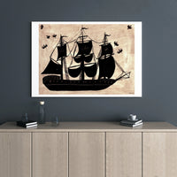 Sailing Ship Canvas Wall Art | Woodcut Style Nautical Decor | Premium 1.25 Inch Gallery Wrap | Ready To Hang Office Or Home Gift