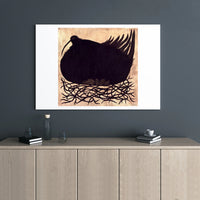 Nesting Bird Canvas Art | Woodcut Style Black and Gold Wall Decor | Premium 1.25 Inch Gallery Wrap | Unique Bird Lover Gift for Modern Home