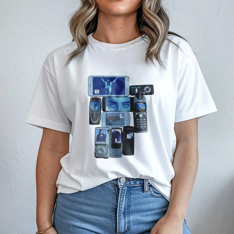 Y2K Aesthetic Graphic T-Shirt | Retro Cell Phone Collage Print | 100% Cotton Premium Unisex Tee | Nostalgic Music Fan Gift