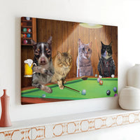 Cats and Dog Playing Pool Canvas Art | Funny Billiards Room Decor | 1.25 Inch Premium Gallery Wrap | Unique Gift for Pet Lovers and Pool Players