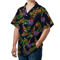 Whiskey Hawaiian Shirt | Tropical Floral & Bourbon Bottle Print | Premium Woven Polyester | Fun Vacation Gift for Men