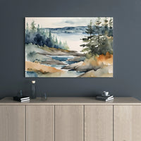 Watercolor Lake Landscape Canvas | Pine Tree Forest Wall Art | Premium 1.25" Gallery Wrap | Nature-Inspired Home Decor Gift