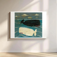 Whale Wall Art Canvas | Folk Art Nautical Ocean Painting | Premium Gallery Wrapped Decor | Coastal Living Room Gift for Sea Life Lovers