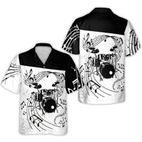 Drummer Hawaiian Shirt | Musical Drum Kit Design | Durable Woven Polyester | Perfect Gift for Musicians and Band Members