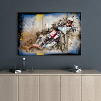Speedway Motorcycle Racing Wall Art | Swedish Flag Grunge Sports Print | Premium Gallery Wrap Canvas | Gift for Motorsport Enthusiasts