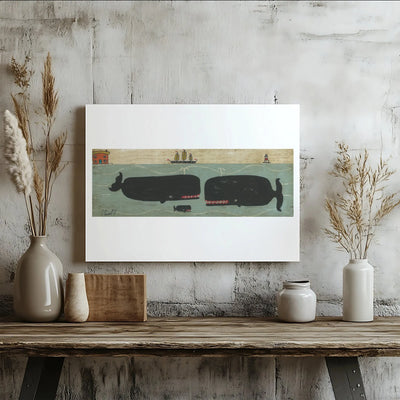 Whale Wall Art | Nautical Folk Art Print | 1.25" Premium Gallery Wrapped Canvas | Coastal Home Decor Gift for Ocean Lovers