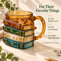 Book Stack Cat Mug