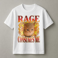 Angry Cat Graphic T-Shirt | Rage Consumes Me Flame Design | 100% Cotton Premium Unisex Tee | Funny Meme Gift for Cat Lovers