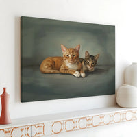 Two Cats Painting Canvas Wall Art | Orange and Brown Tabby Portrait | Premium Gallery Wrap Decor | Gift for Cat Lovers and Pet Owners