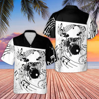 Drummer Hawaiian Shirt | Musical Drum Kit Design | Durable Woven Polyester | Perfect Gift for Musicians and Band Members