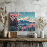 Samurai Otter Canvas Wall Art | Mount Fuji & Cherry Blossoms Design | Premium Gallery Wrap Wooden Frame | Unique Japan-Inspired Home Decor Gift