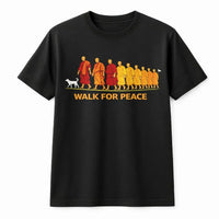Walk For Peace T-Shirt | Buddhist Monk Dog Graphic Tee | Premium 100% Cotton Apparel | Inspirational Spiritual Gift for Yoga Lovers